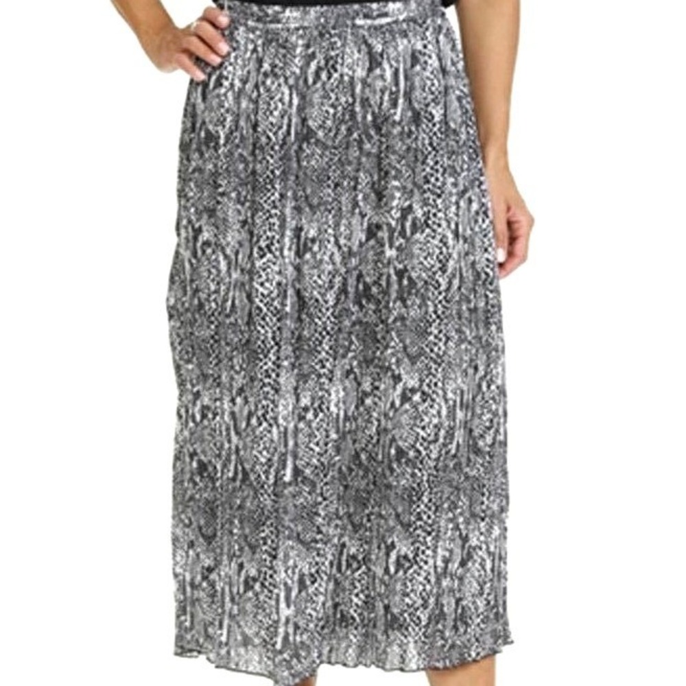 Cathy Daniels XL Grey Snakeskin Pleated Midi Skirt Elastic Waist Animal Print